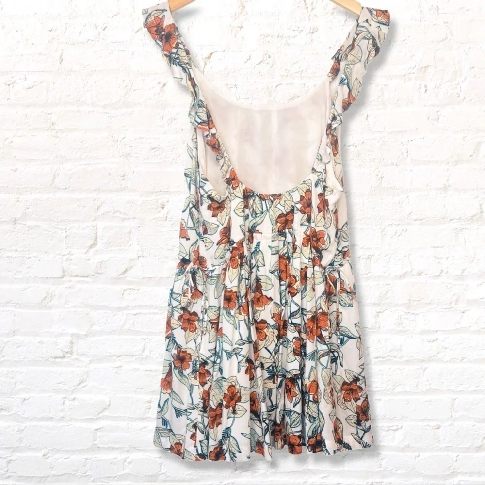 Free People Dear You Floral Ruffle Mini Dress Size XS Ivory Multicolor